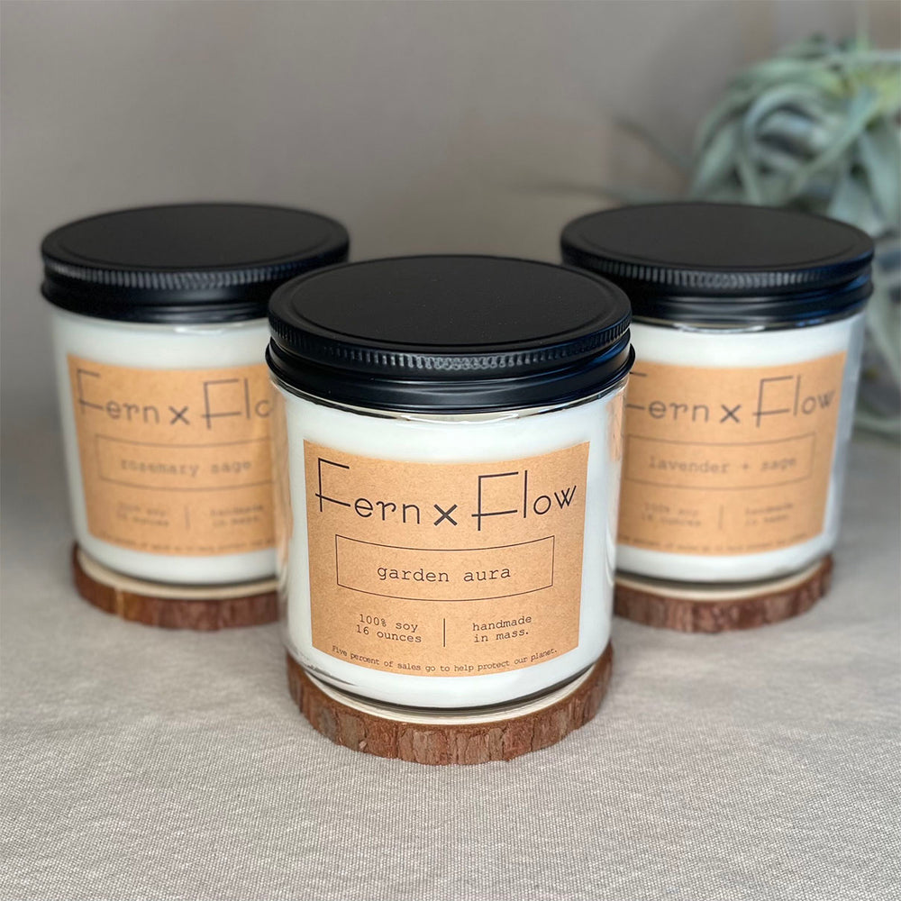 Fern x Flow 16oz Spring Florals floral scented soy candle bundle and gift set.