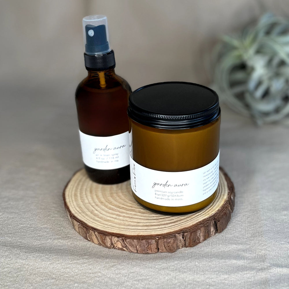 Fern x Flow Garden Aura soy candle and air + linen spray bundle.